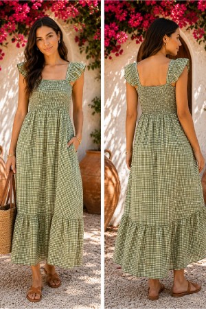 VESTIDO GANDIA VICHY VERDE
