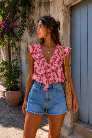 BLUSA TIRANTES CANGREJOS ROJO