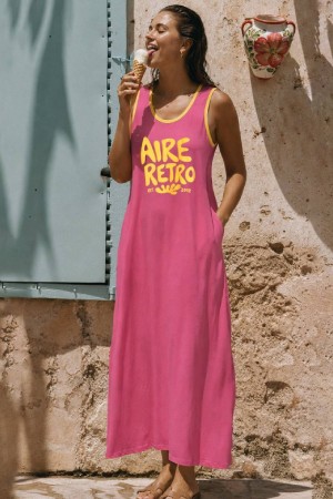VESTIDO AIRE RETRO LARGO ROSA