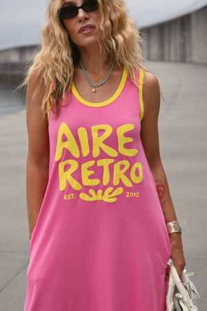 VESTIDO AIRE RETRO LARGO ROSA 2