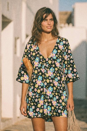 VESTIDO FLOWER POWER NEGRO