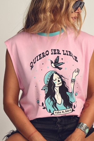 CAMISETA QUIERO SER LIBRE ROSA